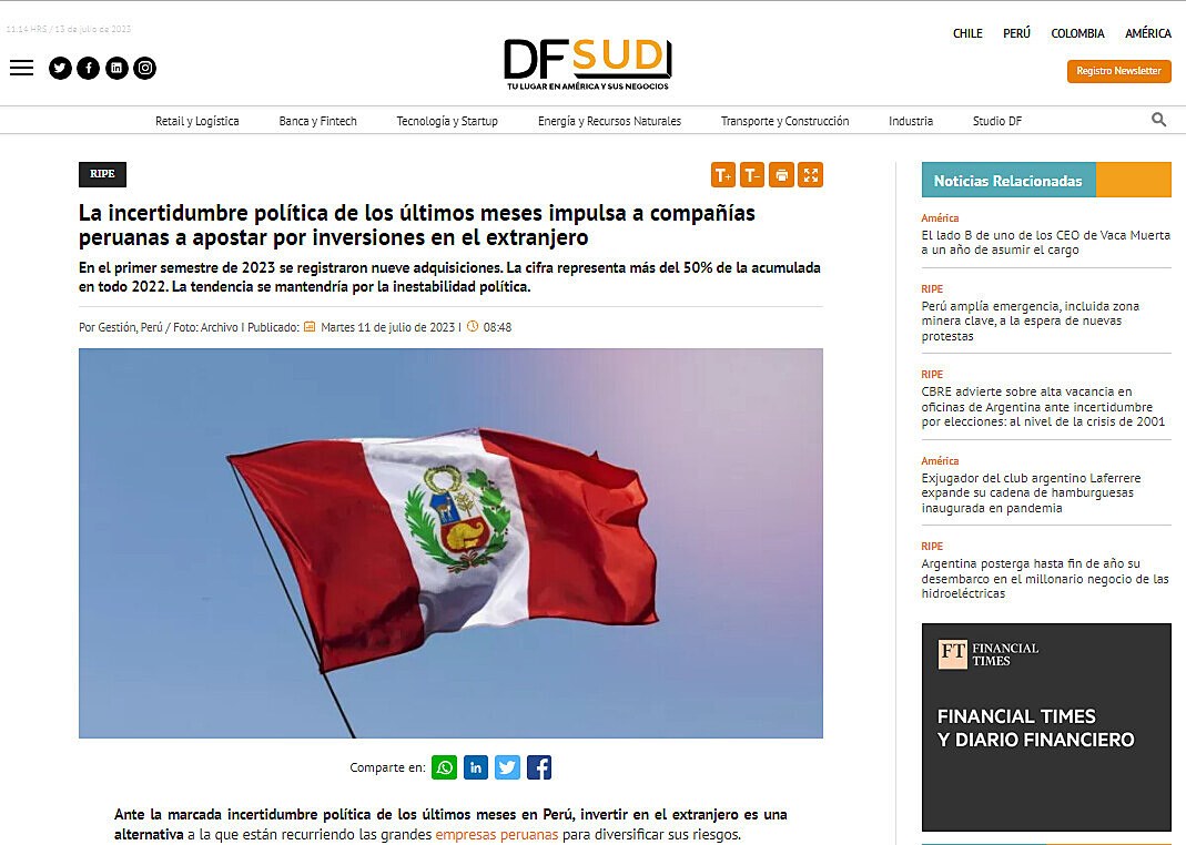 La incertidumbre poltica de los ltimos meses impulsa a compaas peruanas a apostar por inversiones en el extranjero